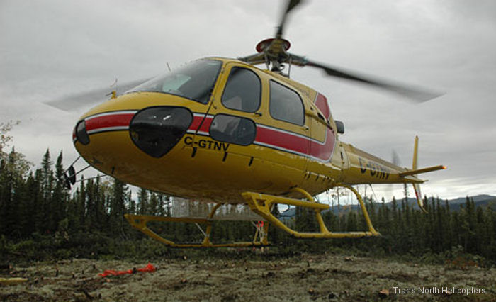 Detailed history and photos of helicopter Aerospatiale AS350B Ecureuil Serial 1655 Register C-GTNV N627LH JA9341 used by Trans North Helicopters ,Eagle Copters ,Lloyd Helicopters US ,Eurocopter Southeast Asia ESEA ,Toho Air Service Track service timeline and current status.