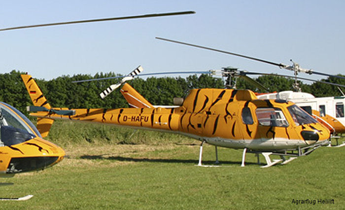 Helicopter Aerospatiale AS350B Ecureuil Serial 1788 Register D-HAFU used by Agrarflug Helilift GmbH. Aircraft history and location
