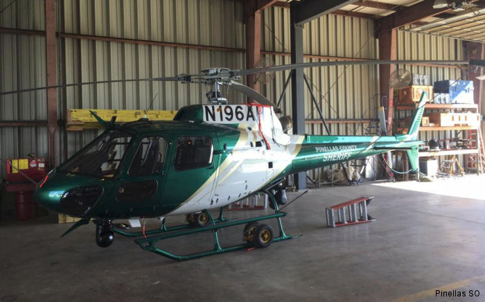Helicopter Airbus AS350B2 Ecureuil Serial 8024 Register N1SD N196AH used by Pinellas Co Sheriff (Pinellas County Sheriff Office) ,Airbus Helicopters Inc (Airbus Helicopters USA). Built 2014. Aircraft history and location