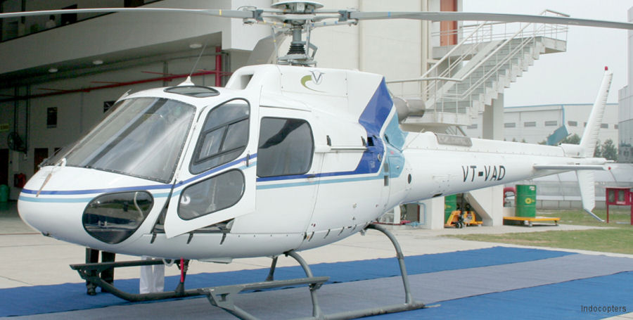 Helicopter Eurocopter AS350B3 Ecureuil Serial 3744 Register VT-VAD F-WQER used by Global Vectra Helicorp GVHL ,Eurocopter Southeast Asia ESEA. Aircraft history and location