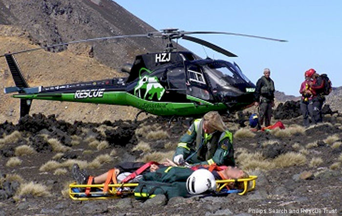 Helicopter Aerospatiale AS350B Ecureuil Serial 2460 Register ZK-HZJ ZK-HIF JA6087 used by New Zealand Rescue Helicopters PSRT (Philips Search and Rescue Trust) ,Greenlea Rescue. Aircraft history and location