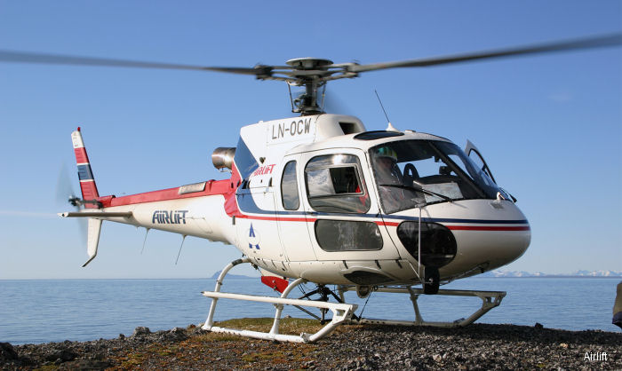 Detailed history and photos of helicopter Eurocopter AS350B3 Ecureuil Serial 3942 Register LN-OCW used by Airlift AS Track service timeline and current status.