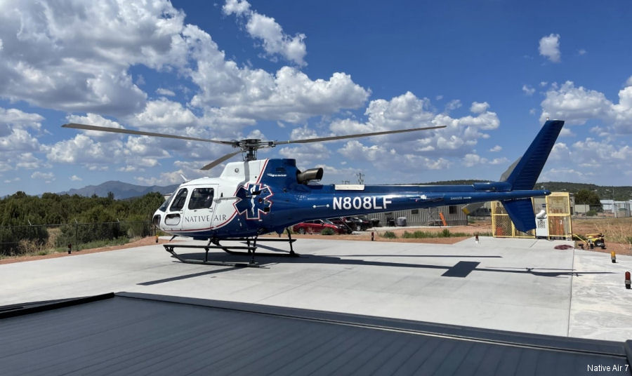 Detailed history and photos of helicopter Eurocopter AS350B3 Ecureuil Serial 4983 Register N808LF used by Native Air ,Air Methods ,American Eurocopter (Eurocopter USA) Track service timeline and current status.