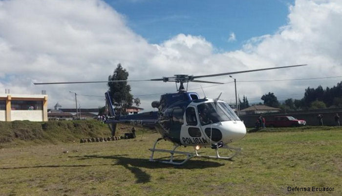 Helicopter Eurocopter AS350B3e Ecureuil Serial 7434 Register PN-142 used by Policía Nacional del Ecuador (National Police of Ecuador). Aircraft history and location
