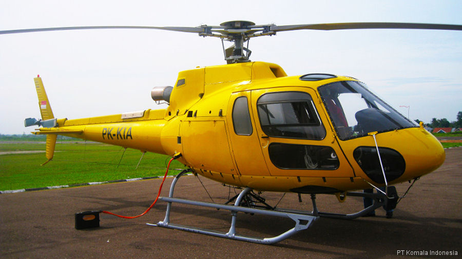 Helicopter Eurocopter AS350B3 Ecureuil Serial 3710 Register PK-KIA PK-JCK EC-IPC used by Komala Indonesia ,TAF Helicopters. Aircraft history and location