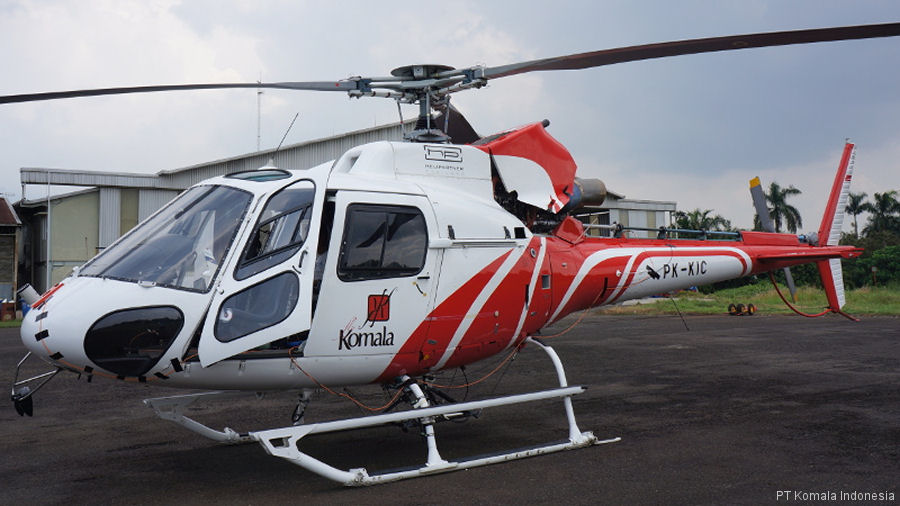 Detailed history and photos of helicopter Eurocopter AS350B3e Ecureuil Serial 7218 Register PK-DAP PK-KIC N4896Z F-WTBP used by Komala Indonesia ,Helipartner Thailand Track service timeline and current status.