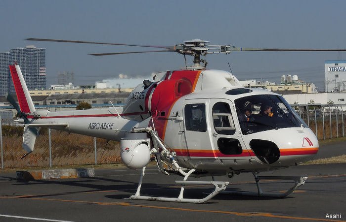 Helicopter Eurocopter AS355F2 Ecureuil 2 Serial 5555 Register JA6725 used by Aero Asahi AAC. Aircraft history and location