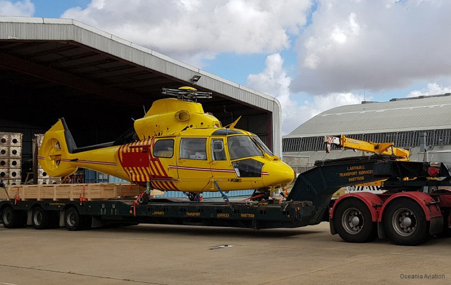Helicopter Eurocopter AS365N2 Dauphin 2 Serial 6480 Register VH-LRH 9M-NSP F-OHNJ used by Oceania Aviation Ltd OAL ,Australia Air Ambulances WRHS (Westpac Life Saver Rescue Helicopter Service). Built 1995. Aircraft history and location