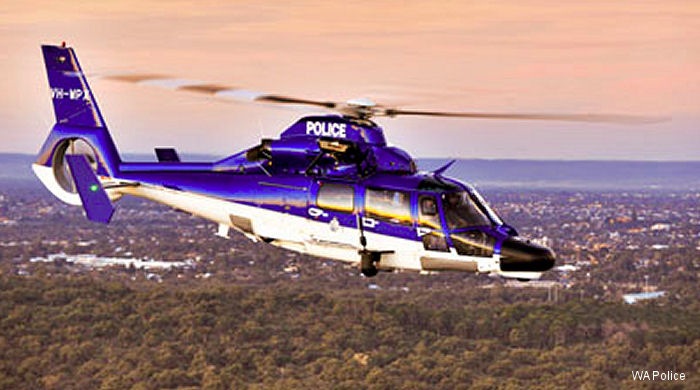 Helicopter Eurocopter AS365N3+ Dauphin 2 Serial 6936 Register VH-WPX used by Pacific Crown Helicopters PCH ,Airbus Group Australia Pacific ,Australia Police. Built 2011. Aircraft history and location