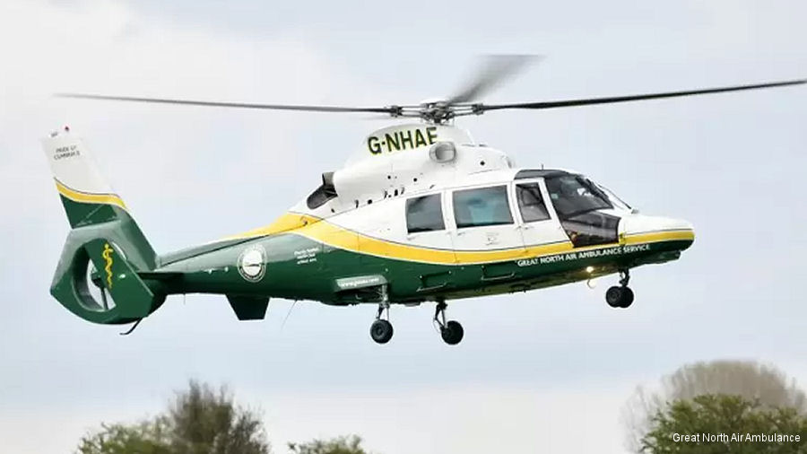 Detailed history and photos of helicopter Eurocopter AS365N3 Dauphin 2 Serial 6779 Register G-NHAE G-DOLF used by UK Air Ambulances GNAAS (Great North Air Ambulance Service) ,Multiflight Ltd ,Executive Jet Charter Ltd EJC ,Eurocopter UK Track service timeline and current status.