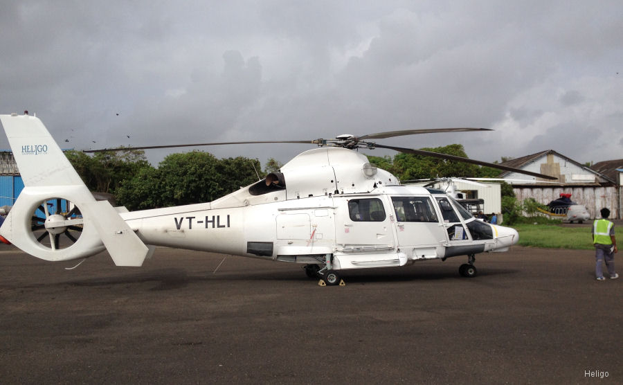 Detailed history and photos of helicopter Eurocopter AS365N3 Dauphin 2 Serial 6773 Register VT-HLI PR-MEL used by Heligo Charters Pvt HCPL ,Omni Taxi Aereo OTA Track service timeline and current status.