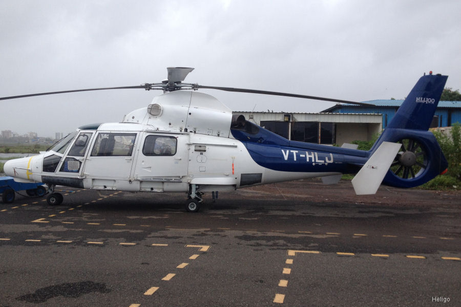 Detailed history and photos of helicopter Eurocopter AS365N3 Dauphin 2 Serial 6776 Register VT-HLJ PR-MEM used by Heligo Charters Pvt HCPL ,Omni Taxi Aereo OTA Track service timeline and current status.