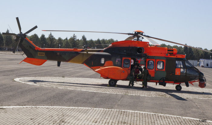 Detailed history and photos of helicopter Eurocopter AS532AL Cougar Serial 2733 Register HU.27-01 used by Unidad Militar de Emergencias UME (Spanish Military Emergencies Unit) ,Fuerzas Aeromóviles del Ejército de Tierra FAMET (Spanish Army Aviation) Track service timeline and current status.