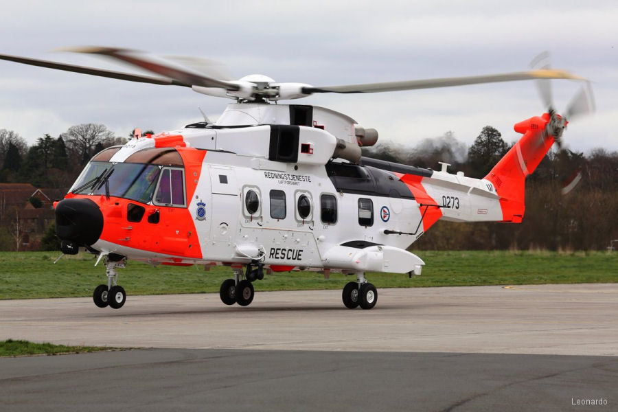 Helicopter AgustaWestland AW101 612 Serial 50273 Register 0273 used by Luftforsvaret RNoAF (Royal Norwegian Air Force). Aircraft history and location