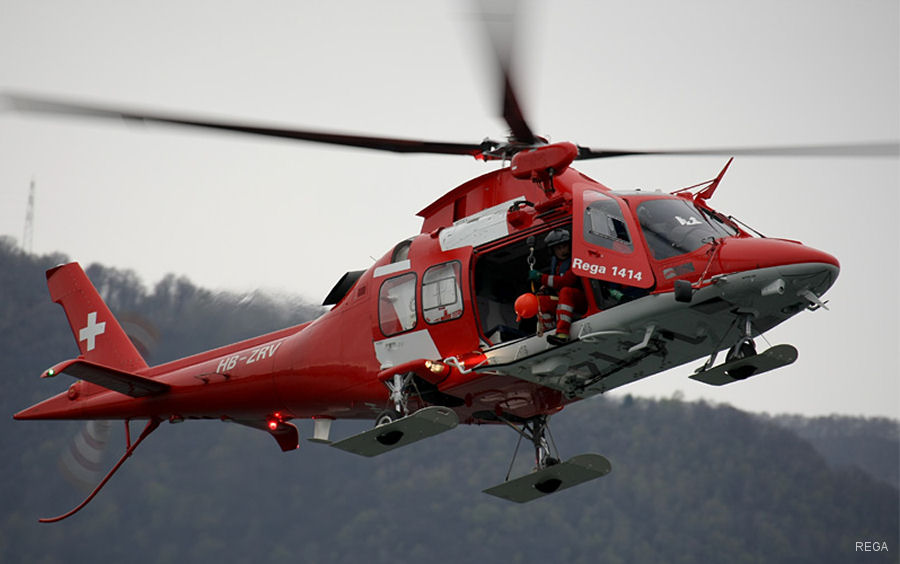 Helicopter AgustaWestland AW109SP GrandNew Serial 22208 Register HB-ZRV used by REGA (Swiss Air Rescue). Aircraft history and location