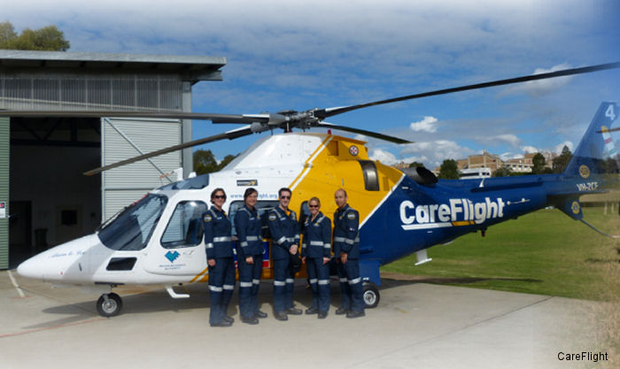 Detailed history and photos of helicopter AgustaWestland AW109E Power Serial 11122 Register VH-ZCF VH-IAG VH-CFT B-7771 used by Jayrow Helicopters ,Australia Air Ambulances CareFlight New South Wales ,NSW Ambulance Track service timeline and current status.