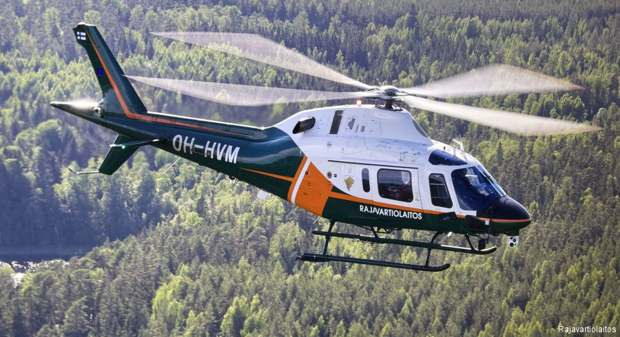 Helicopter AgustaWestland AW119Ke Koala Serial 14758 Register OH-HVM used by Rajavartiolaitos (Finnish Border Guard). Built 2010. Aircraft history and location