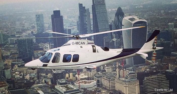 Detailed history and photos of helicopter AgustaWestland AW109S Grand Serial 22021 Register N69KG G-TCUK G-REXC G-MCAN EI-JFC N84RE used by Castle Air Track service timeline and current status.
