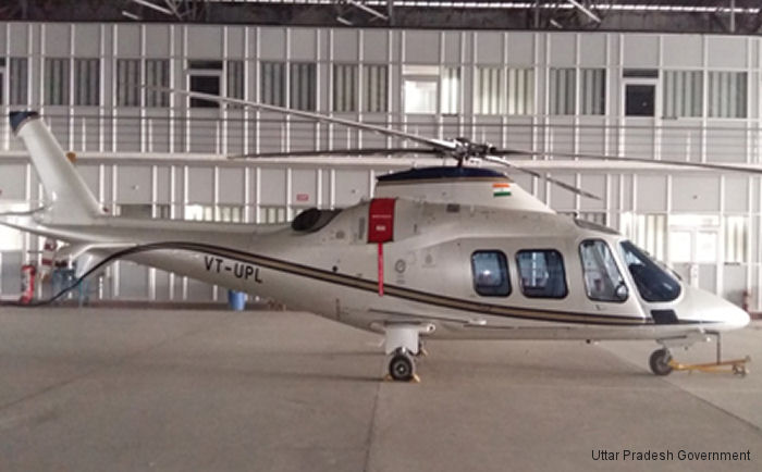 Helicopter AgustaWestland AW109S Grand Serial 22150 Register VT-UPL used by Government of India. Aircraft history and location
