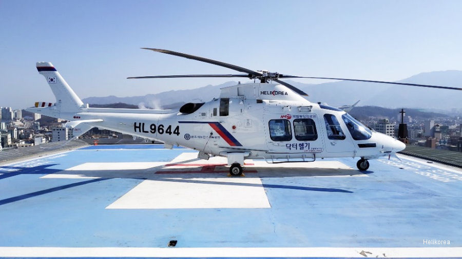 Detailed history and photos of helicopter AgustaWestland AW109SP GrandNew Serial 22379 Register HL9644 used by Helikorea Track service timeline and current status.