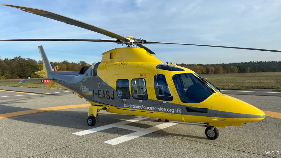 Helicopter AgustaWestland AW109SP GrandNew Serial 22423 Register G-DRLA I-PTFO used by UK Air Ambulances TAAS (The Air Ambulance Service) ,Sloane Helicopters ,LCI Aviation (Lease Corporation International) ,AgustaWestland Italy. Built 2020. Aircraft history and location