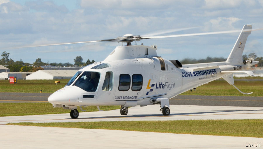 Detailed history and photos of helicopter AgustaWestland AW109SP GrandNew Serial 22295 Register VH-XNR used by Australia Air Ambulances LifeFlight (RACQ Life Flight Queensland) ,Sydney HeliTours Track service timeline and current status.