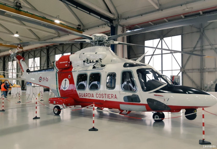Helicopter AgustaWestland AW139 Serial 31821 Register MM81948 used by Guardia Costiera (Italian Coast Guard). Built 2018. Aircraft history and location