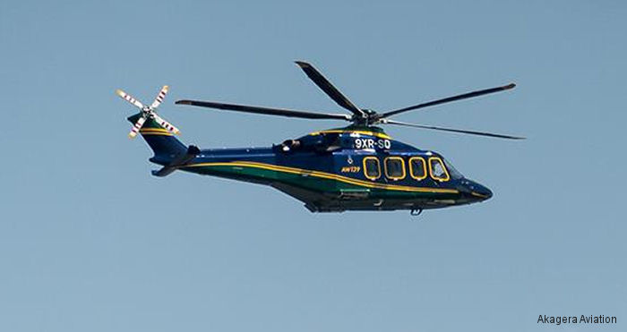 Helicopter AgustaWestland AW139 Serial 31305 Register 9XR-SQ used by Akagera Aviation. Aircraft history and location