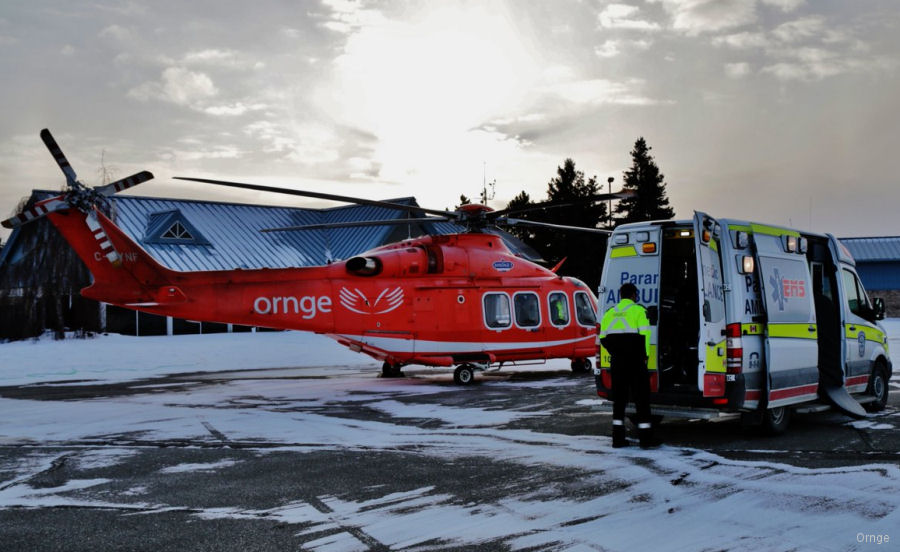 Helicopter AgustaWestland AW139 Serial 41226 Register C-GYNF N417SM used by Canadian Ambulance Services Ornge ,AgustaWestland Philadelphia (AgustaWestland USA). Built 2009. Aircraft history and location