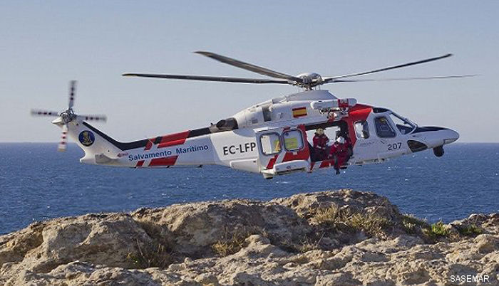 Helicopter AgustaWestland AW139 Serial 31296 Register EC-LFP used by Salvamento Maritimo SASEMAR (Maritime Safety Agency). Built 2010. Aircraft history and location