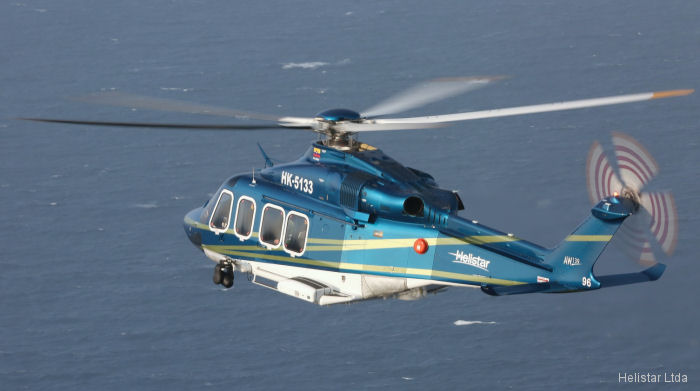 Helicopter AgustaWestland AW139 Serial 41396 Register PS-CDV HK-5133 N263MM used by Costa do Sol Taxi Aereo CdS ,Helistar Ltda ,AgustaWestland Philadelphia (AgustaWestland USA). Aircraft history and location