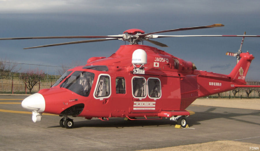 Detailed history and photos of helicopter AgustaWestland AW139 Serial 41324 Register SE-JXZ JA05FD N431SH used by Fire and Disaster Management Agency FDMA Kochi Prefecture Disaster Prevention Air Corps ,Mitsui Bussan Aerospace MBA ,AgustaWestland Philadelphia (Leonardo USA) Track service timeline and current status.
