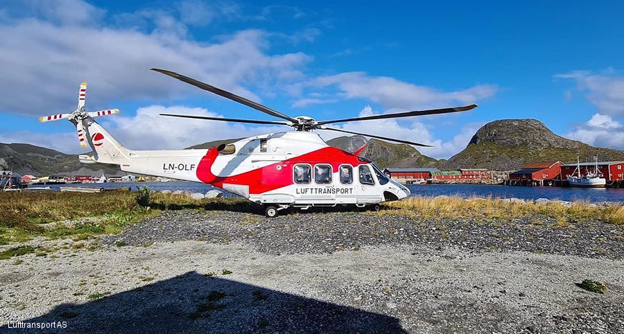 Helicopter AgustaWestland AW139 Serial 31148 Register LN-OLF used by Lufttransport AS. Built 2008. Aircraft history and location