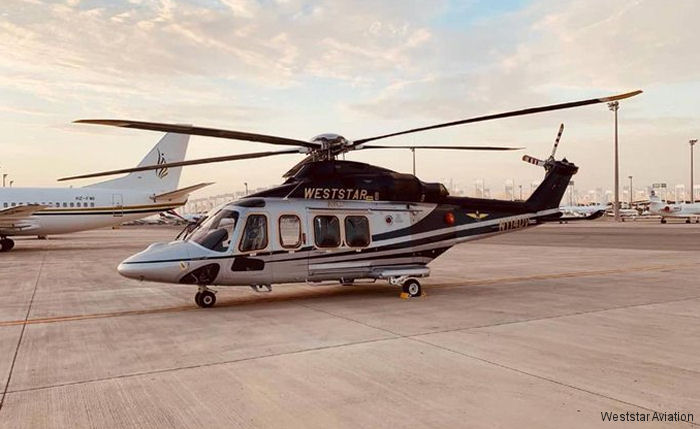 Helicopter AgustaWestland AW139 Serial 41558 Register N114DV used by Weststar Aviation WAS ,TVPX ,AgustaWestland Philadelphia (AgustaWestland USA). Built 2019. Aircraft history and location
