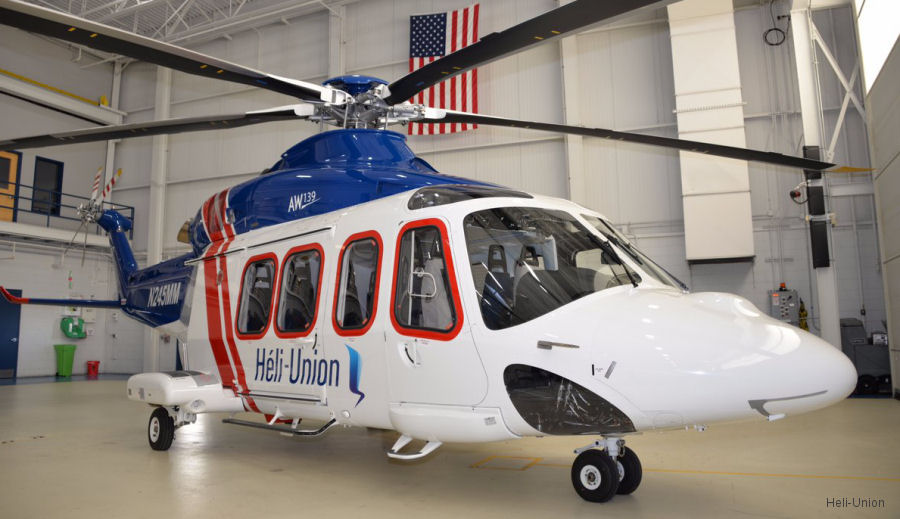 Helicopter AgustaWestland AW139 Serial 41387 Register F-HUBH N245MM used by Heli-Union ,AgustaWestland Philadelphia (AgustaWestland USA). Built 2014. Aircraft history and location