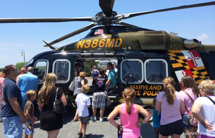 Helicopter AgustaWestland AW139 Serial 41292 Register N386MD used by State of Maryland. Built 2012. Aircraft history and location
