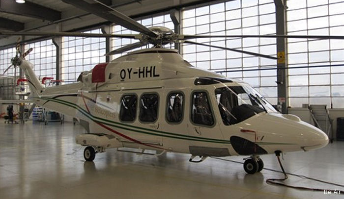Helicopter AgustaWestland AW139 Serial 31460 Register D-HHCH OY-HHL used by HeliService International GmbH ,Bel Air Aviation ,Gulf Helicopters. Built 2013. Aircraft history and location
