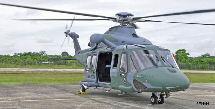 Helicopter AgustaWestland AW139 Serial 31451 Register AN-139 used by Servicio Nacional Aeronaval SENAN (national air naval service). Aircraft history and location