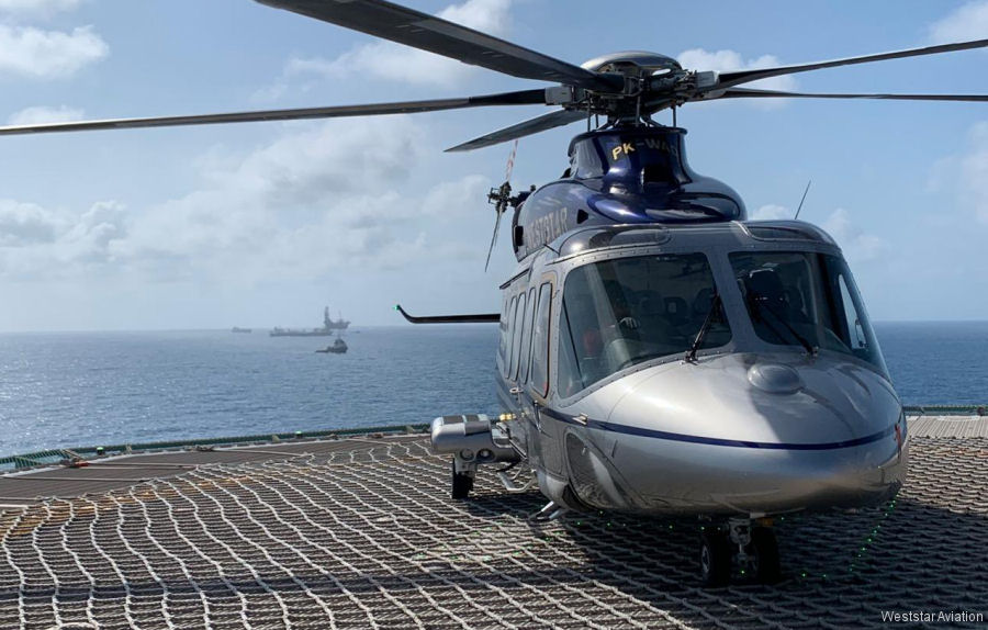 Detailed history and photos of helicopter AgustaWestland AW139 Serial 41267 Register PK-WAD 9M-WAK N305YS used by Weststar Aviation Indonesia PTWAI ,Weststar Aviation WAS ,AgustaWestland Philadelphia (Leonardo USA) Track service timeline and current status.