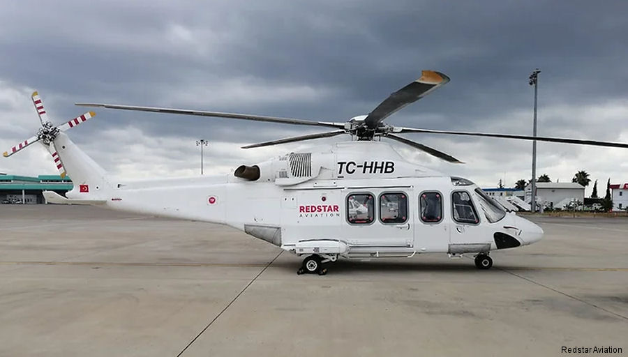 Helicopter AgustaWestland AW139 Serial  Register TC-HHB used by Redstar Aviation. Aircraft history and location