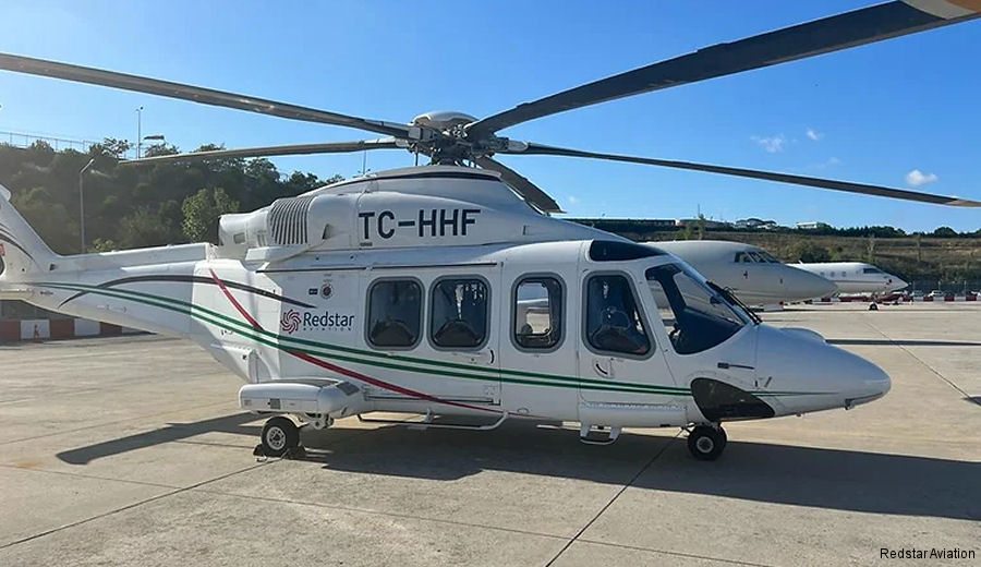 Helicopter AgustaWestland AW139 Serial  Register TC-HHF used by Redstar Aviation. Aircraft history and location