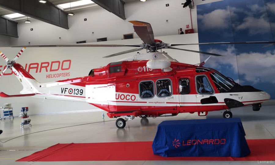 Helicopter AgustaWestland AW139 Serial 31833 Register VF-139 used by Vigili del Fuoco Nucleo Elicotteri Roma (CNVF) (Roma Firefighters). Built 2019. Aircraft history and location