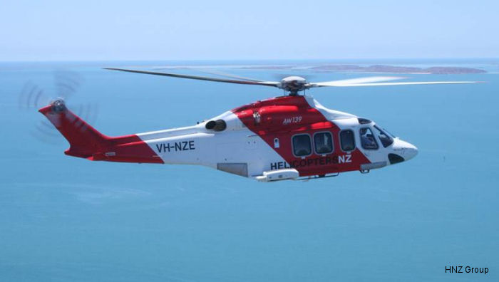 Helicopter AgustaWestland AW139 Serial 31146 Register 5B-DDM P2-NZE ZK-IHP VH-NZZ HS-SFH VH-NZE ZK-HUL used by PHI Inc ,HNZ Group ,Helicopters NZ Ltd ,HNZ Australia Pty Ltd (PHI International Australia Pty Ltd) ,SFS Aviation. Built 2008. Aircraft history and location