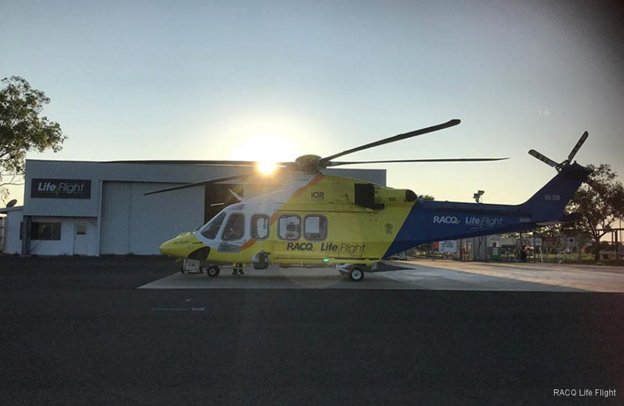 Helicopter AgustaWestland AW139 Serial 31783 Register VH-XIR I-EASY used by Australia Air Ambulances LifeFlight (RACQ Life Flight Queensland) ,AgustaWestland Italy. Built 2017. Aircraft history and location