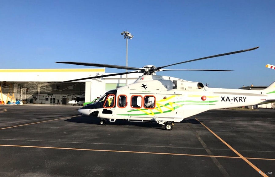 Detailed history and photos of helicopter AgustaWestland AW139 Serial 41537 Register XA-KRY N192MM used by Transportes Aereos Pegaso ,AgustaWestland Philadelphia (Leonardo USA) Track service timeline and current status.