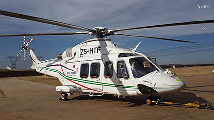 Helicopter AgustaWestland AW139 Serial 41018 Register ZS-HTF A7-GHI N342SH N326SH used by Starlite Helicopters ,Gulf Helicopters ,Abu Dhabi Aviation ADA ,AgustaWestland Philadelphia (AgustaWestland USA). Built 2008. Aircraft history and location