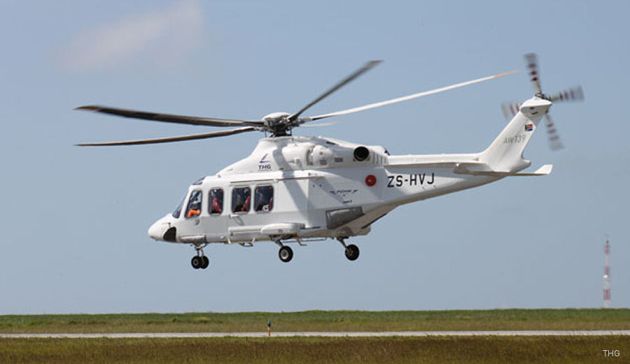 Helicopter AgustaWestland AW139 Serial 31545 Register EI-GPK ZS-HVJ used by Titan Helicopter Group THG. Built 2014. Aircraft history and location