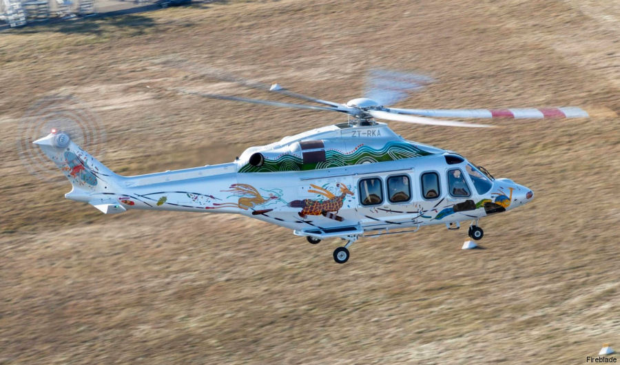 Helicopter AgustaWestland AW139 Serial 31869 Register ZT-RKA used by Fireblade Aviation. Built 2019. Aircraft history and location