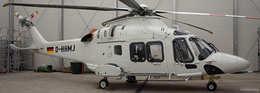 Helicopter AgustaWestland AW169 Serial 69075 Register D-HHMJ I-EASL used by HeliService International GmbH ,Leonardo Italy. Built 2018. Aircraft history and location