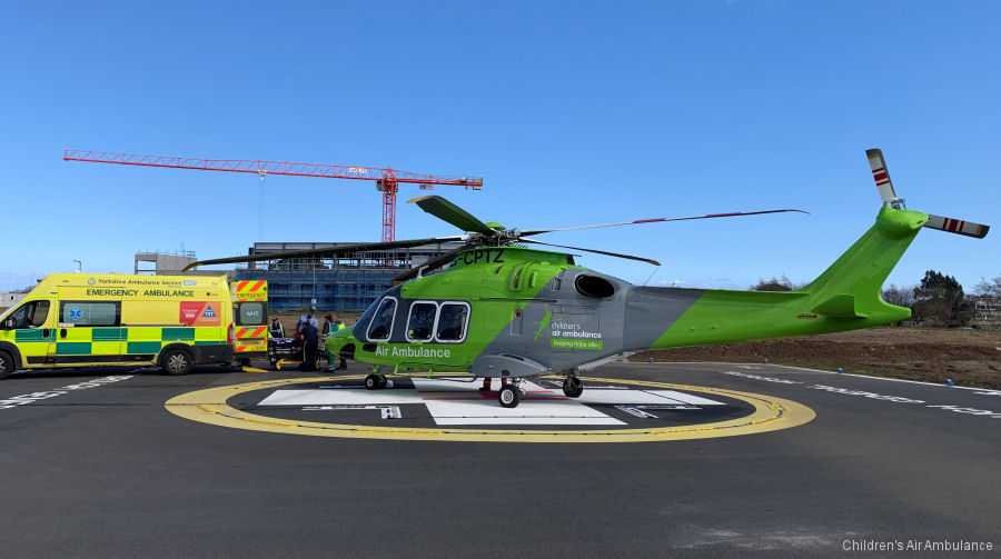 Helicopter AgustaWestland AW169 Serial 69043 Register G-CPTZ SE-JSG used by UK Air Ambulances TCAA (The Children’s Air Ambulance) ,Sloane Helicopters ,Scandinavian AirAmbulance SAA. Built 2017. Aircraft history and location